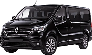 Vue de face d’un Renault Trafic noir détouré sur fond transparent.